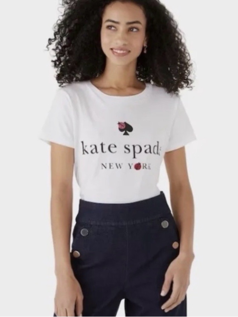 kate spade White Tee with Black Logo and Pink Accent